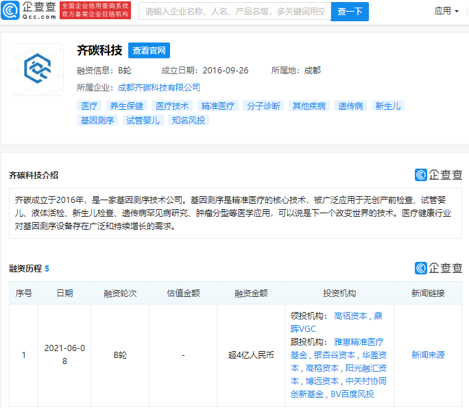 高瓴資本領(lǐng)投基因測(cè)序新勢(shì)力 齊碳科技引領(lǐng)精準(zhǔn)醫(yī)療新浪潮